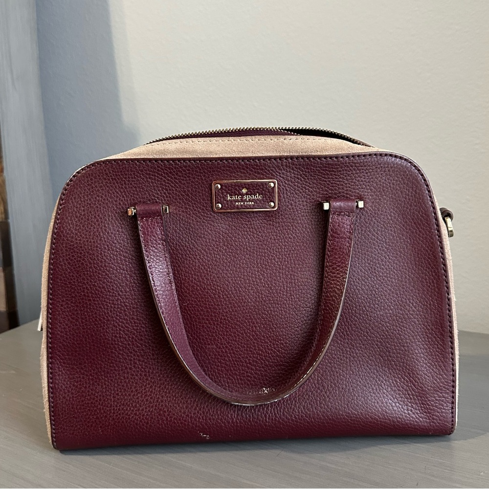 Vintage Kate Spade Burgundy and Tan Suede Women's Bag